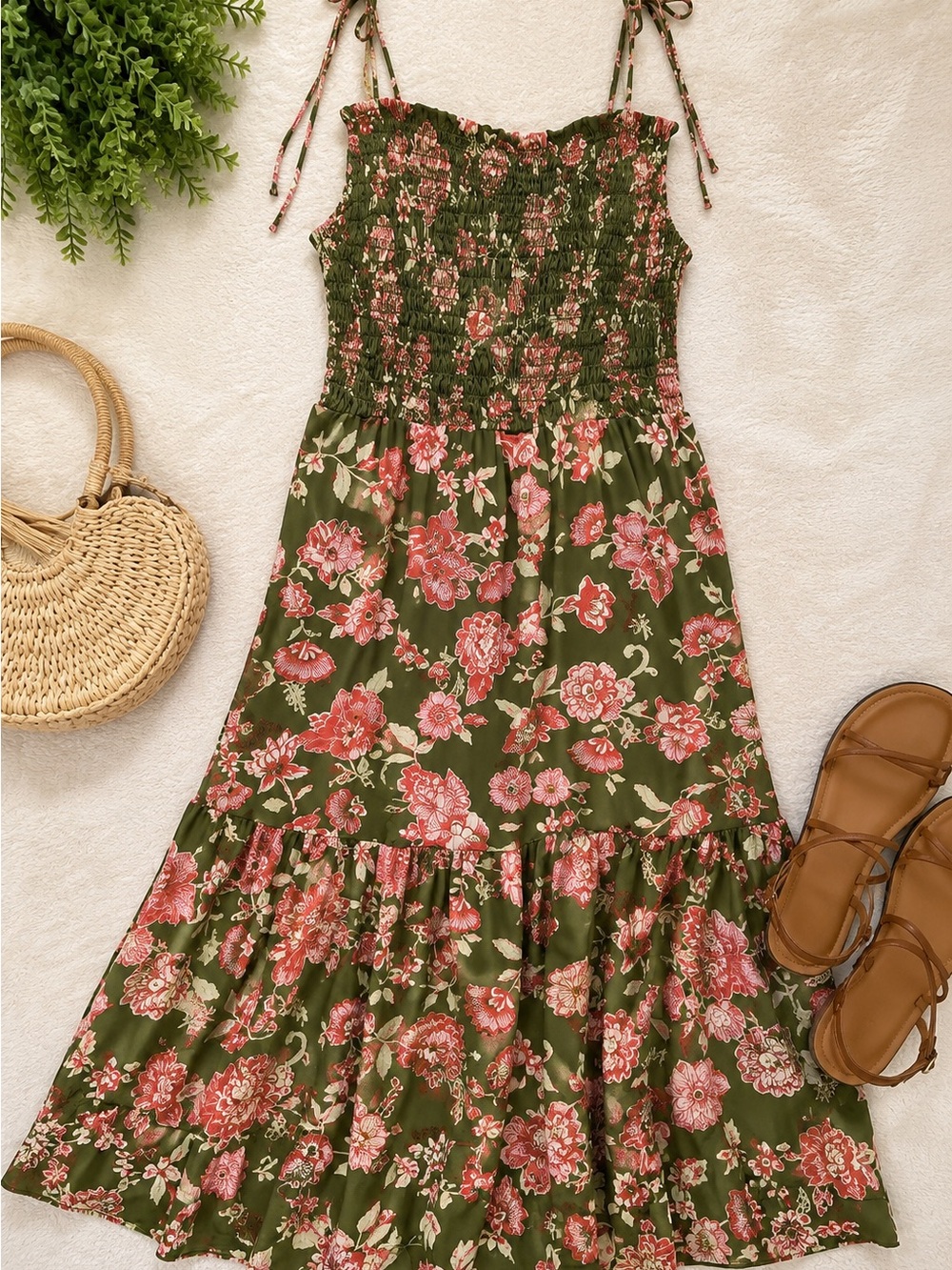 Patrons of Peace Olive Maxi Dress with Pink Floral Print - Picture 1 of 6